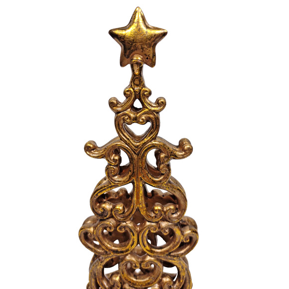 VTG Roman Fleur De Lis Terracotta Pottery Flat Holiday Tree With Star Gold 9" - Picture 6 of 9